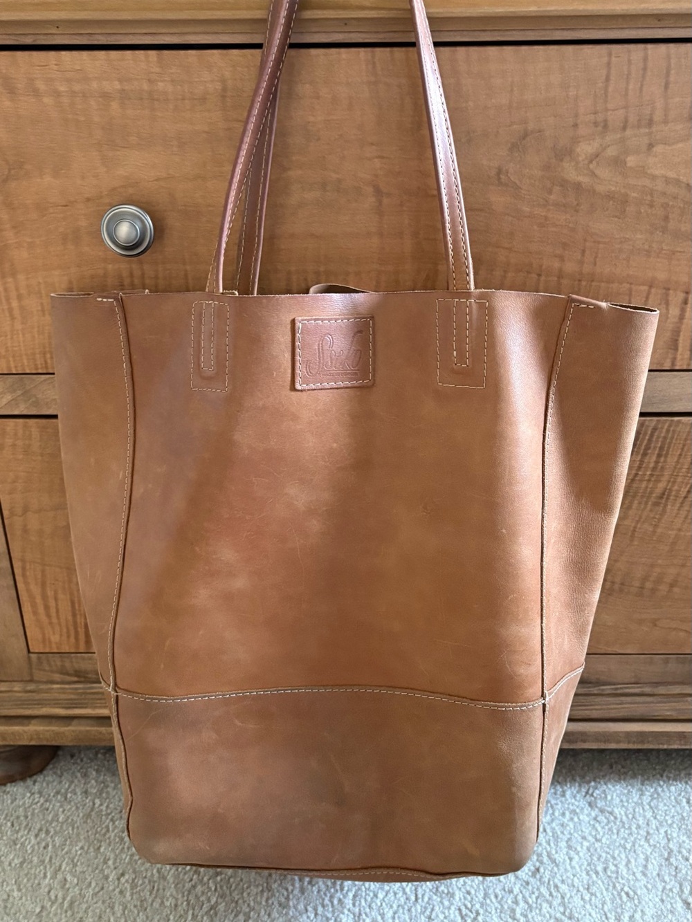 Sseko leather tote Safari bucket tote in tan/camel